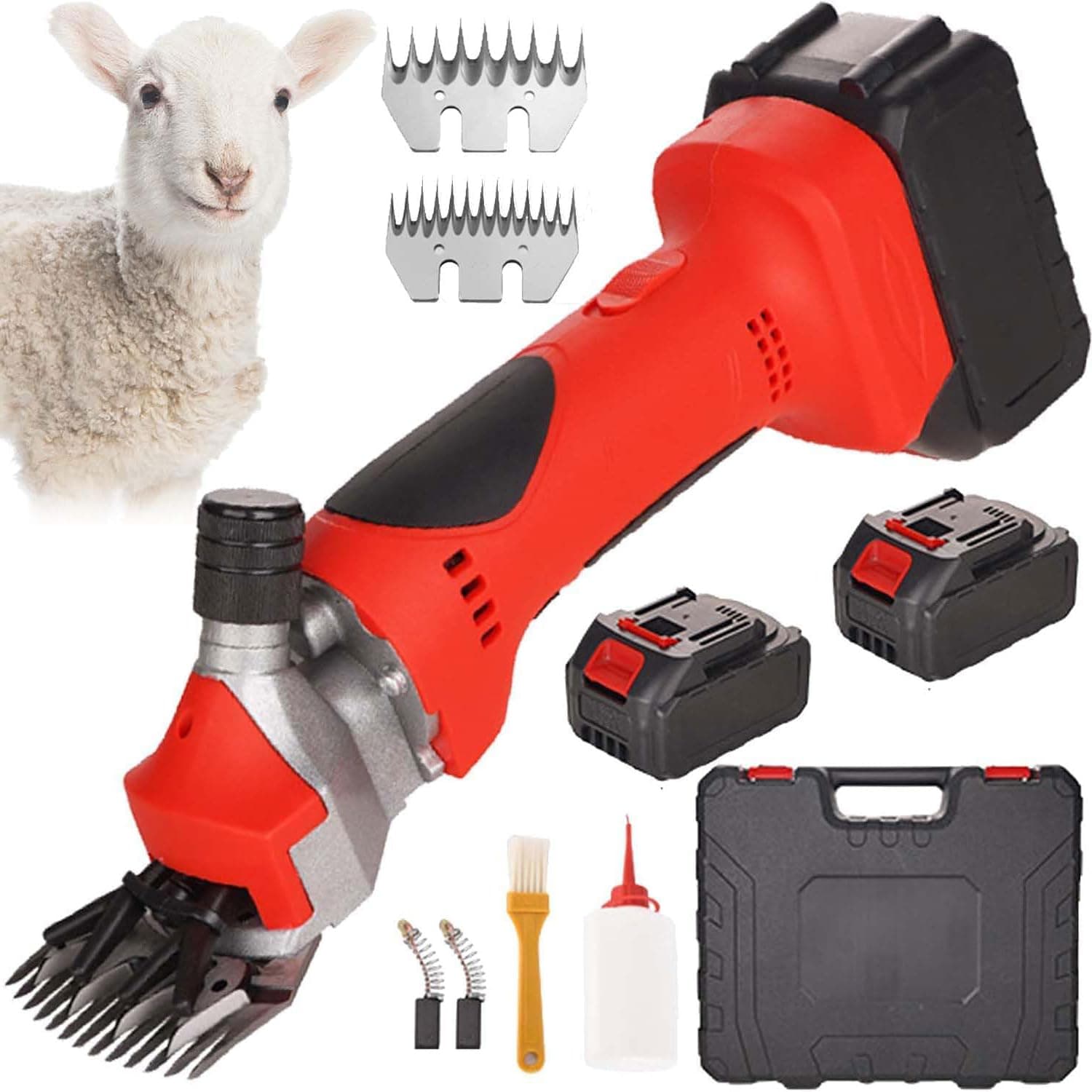 550Wコードレス羊のせん断、農場の家畜のシアラー、2800 rpmプロフェッショナルな充電式羊のせん断羊や他の家畜のための2つのバッテリー付きのバッテリー付き red 9 straight teeth