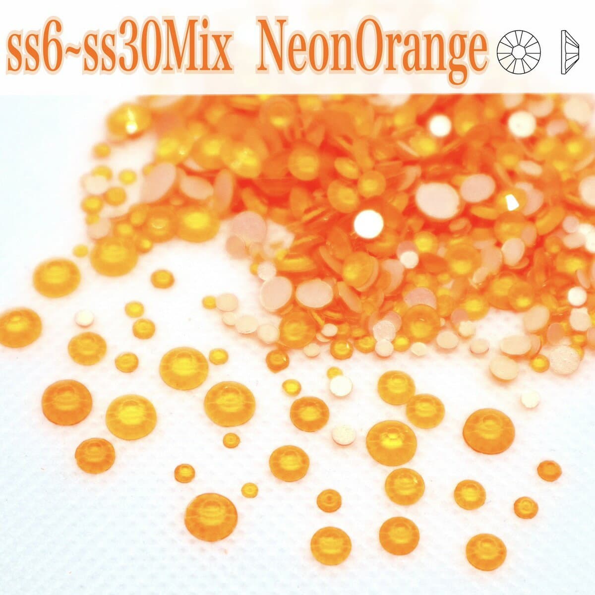 ガラスビジュー　ガラスストーン　　ミックスサイズ　ss6〜ss30　合計1100粒　ラインストーン　ラインストーン　レオタード製作　【カラー :ネオンオレンジ 】
