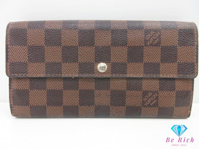 ルイ ヴィトン LOUIS VUITTON 二つ折り財布 長財布 ダミエ ポルト フォイユ サラ N61734 エベヌ ブラウン 茶 LV ロゴ ロング ウォレット 【中古】【送料無料】 bs4084