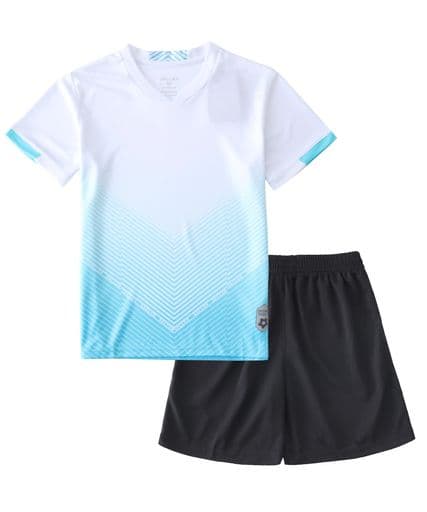 [Hiheart]ジュニア(キッズ・子供)サッカーウェアフットサルキッズトレーニング上下セットボーイズ夏半袖半パン通気速乾ホワイト120cm