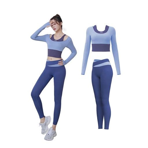 [Karsaer]ヨガウェアスポーツウェアレディースフェイクレイヤード長袖ヨガウェア上下セットおしゃれ通気性伸縮性吸汗速乾トレーニングウェアカップ付きヨガの服レディースジムウェアA8126