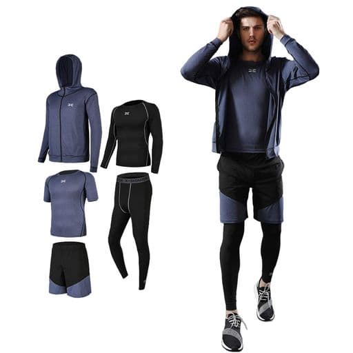 [Ademe]メンズコンプレッションウェア加圧インナー5点セット半袖シャツハーフパンツタイツスポーツウェア保護高弾力防臭姿勢矯正補正下着トレーニング高機能上下セットジムウェア5点セ…