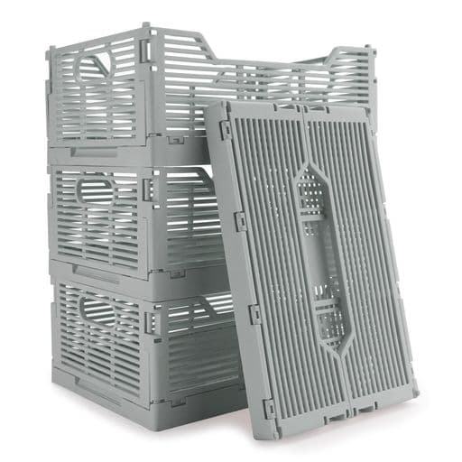 折りたたみコンテナ積み重ね省スペースオリコン収納ボックス組み立て簡単取っ手付き衣類・小物の整理収納かごビン・カン分別用軽量18Lバスケット4個セットグレー