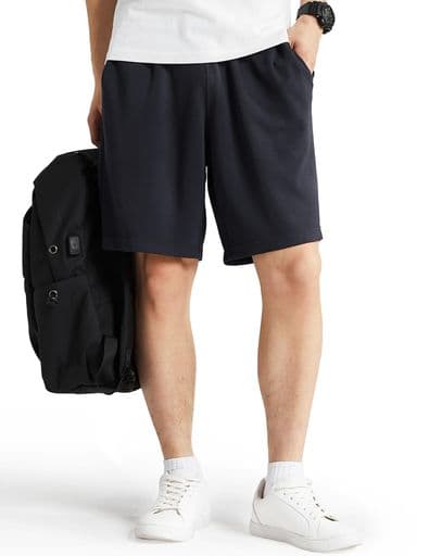 [HISDERN]スウェットハーフパンツメンズハーフパンツスエットハーフパンツストレッチ-着心地良いドレープ感通気快適弾力メンズショートパンツブラック2XL102Air