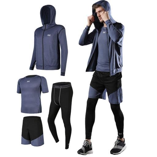 [Ademe]メンズフィットネストレーニングトレーニングウェアメンズコンプレッションウェア4点セットスポーツウェアタイツパーカーハーフパンツ半袖長袖ランニングウェア吸汗速乾姿勢矯正