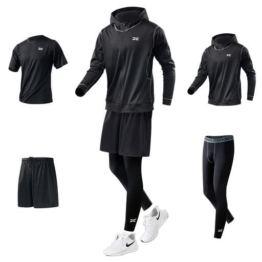 [Ademe]コンプレッションウェアセットスポーツウェアメンズ上下4点セットトレーニングランニングジムフィットネス吸汗速乾