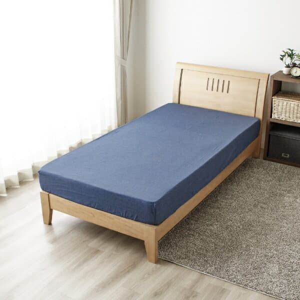 小栗｜OGURI メリーナイト ベッドシーツ シャンブレー調 ブルー ダブル 約140×200×25cm 全周ゴム付き ワンタッチ 簡単着脱 洗える 衛生 清潔 速乾 シワになりにくい オールシーズン MN17350-76 MerryNight