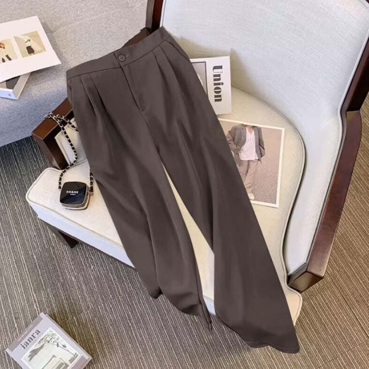 春 ロングパンツ ウェスト後ろゴム カラースラックス 長ズボン レディース ストレート ダブルタック スラックスパンツ 無地 カラーパンツ オフィスカジュアル 韓国ファッション セミワイドパンツ スラックス 夏 秋 冬 thumbnail 2