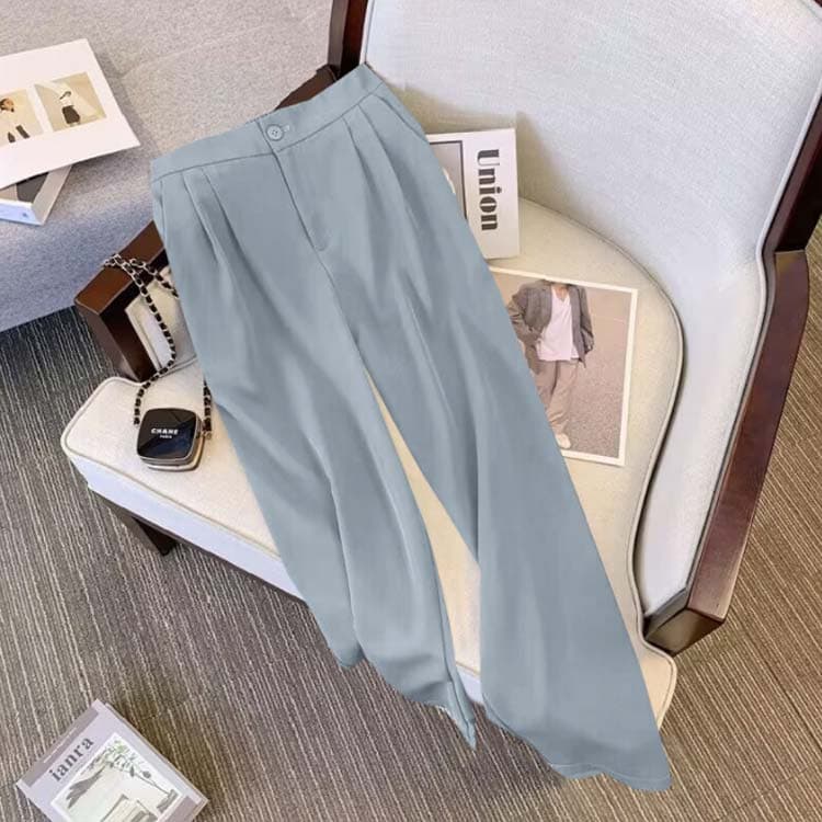 春 ロングパンツ ウェスト後ろゴム カラースラックス 長ズボン レディース ストレート ダブルタック スラックスパンツ 無地 カラーパンツ オフィスカジュアル 韓国ファッション セミワイドパンツ スラックス 夏 秋 冬 thumbnail 3