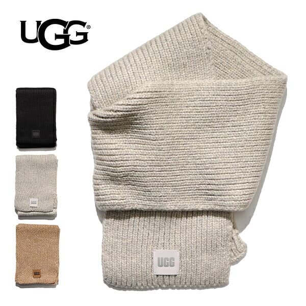 アグ【UGG】101106 Chunky Rib Scarf チャンキー リブ スカーフ マフラー ロゴ ユニセックス メンズ レディース プレゼント ギフト 防寒 冬 ブランド クリスマス かわいい おしゃれ 通勤 通学 Camel Light grey Black キャメル ライトグレー ブラック【送料無料】