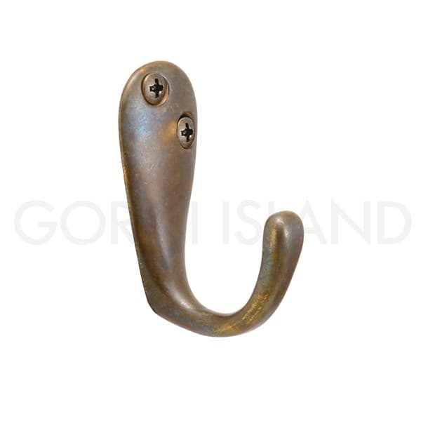【在庫限り】GORIKIISLAND 熟成真鍮 フック シングル ML 古銅≫ウォール 壁掛け フック バッグ 鍵 キー 帽子 耐荷重約5kg 幅2.1 高さ5 奥行3.5(cm) 真鍮製 壁付け おしゃれ シンプル 高級 ビス付き 経年変化あり 艶なし ブラウン 茶色 アンティーク