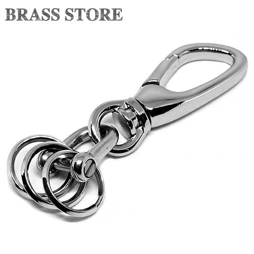 BRASS STORE ブラスストア / シルバー二重リングx3個付き シャックル ナスカンキーホルダー（シルバー）/ カラビナ ブラス 強い メンズ レディース 小物 雑貨 鍵 収納 銀 二重リング ダブルリング キーフック キーチェーン