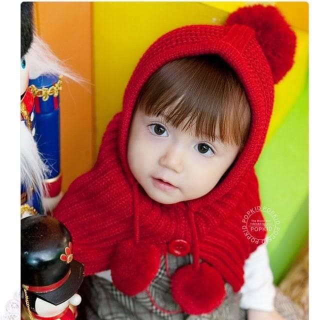 ニット帽 ベビー キッズ ポンチョ風 ショール 秋冬 帽子 子供 帽子 襟巻き 赤色 黄色 ピンク色 かわいい 暖かい 防寒2