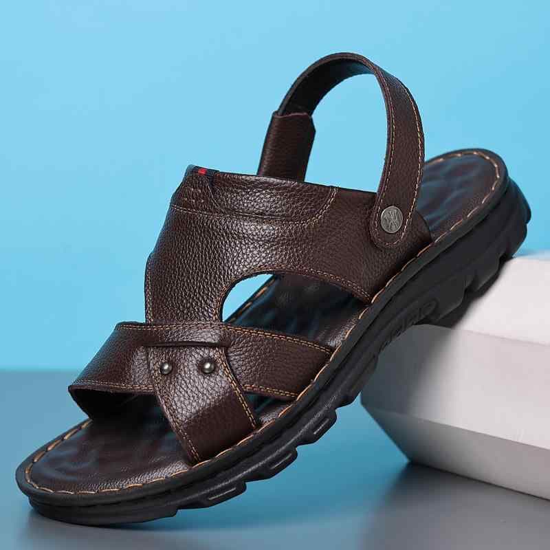 サンダル メンズ 男性用 革 厚底 ビーチサンダル スリッパ 2way レザー 履きやすい 滑り止め 普段使い アウトドア 丈夫 蒸れにくい ブラウン ブラック