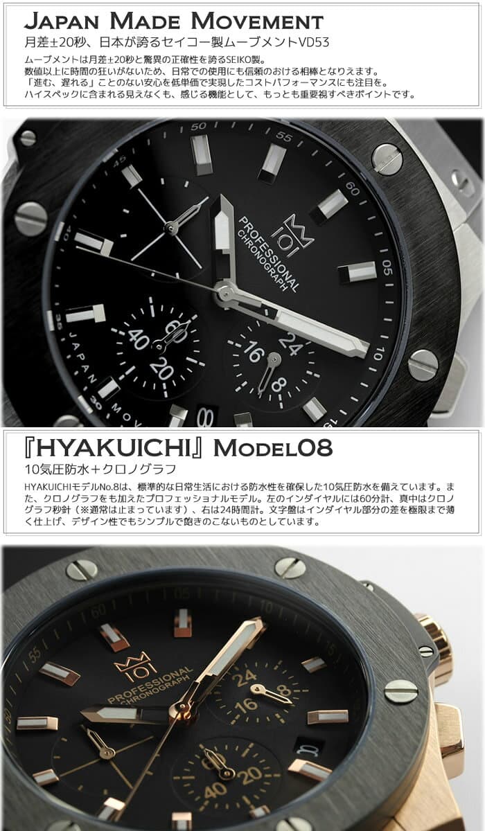 【マラソンセール】【半額以下】【HYAKUICHI】 クロノグラフ メンズ腕時計 カーボン ソリッド 限定モデル ラバー ブランド ランキング 人気 100m防水 ウォッチ Men's ギフト ギフト thumbnail 2