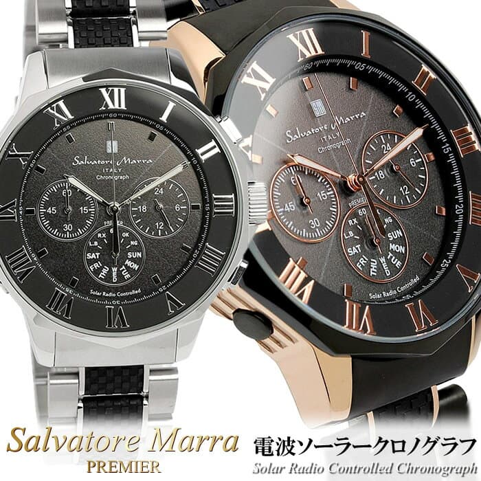 【マラソンセール】【半額以下】Salvatore Marra サルバトーレマーラ 電波 ソーラー 腕時計 メンズ クロノグラフ クロノ 電波受信 10気圧防水 ステンレス×ラバー コンビベルト ウォッチ SM16110