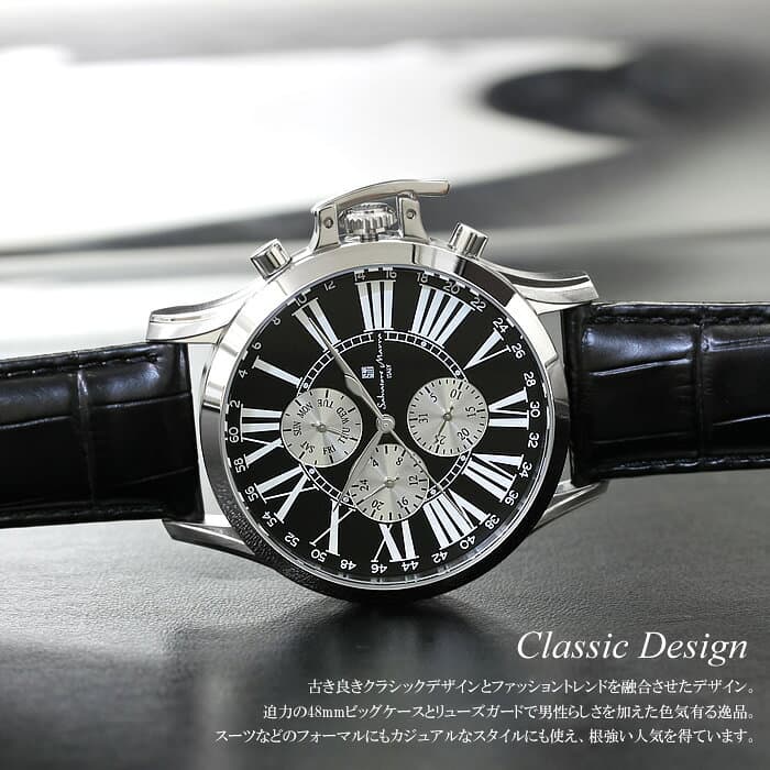 【マラソンセール】【半額以下】サルバトーレマーラ 腕時計 メンズ マルチファンクション カレンダー 革ベルト レザー ビッグフェイス クラシック 人気 ブランド ウォッチ 父の日 ギフト プレゼント SM23101 Salvatore Marra thumbnail 3
