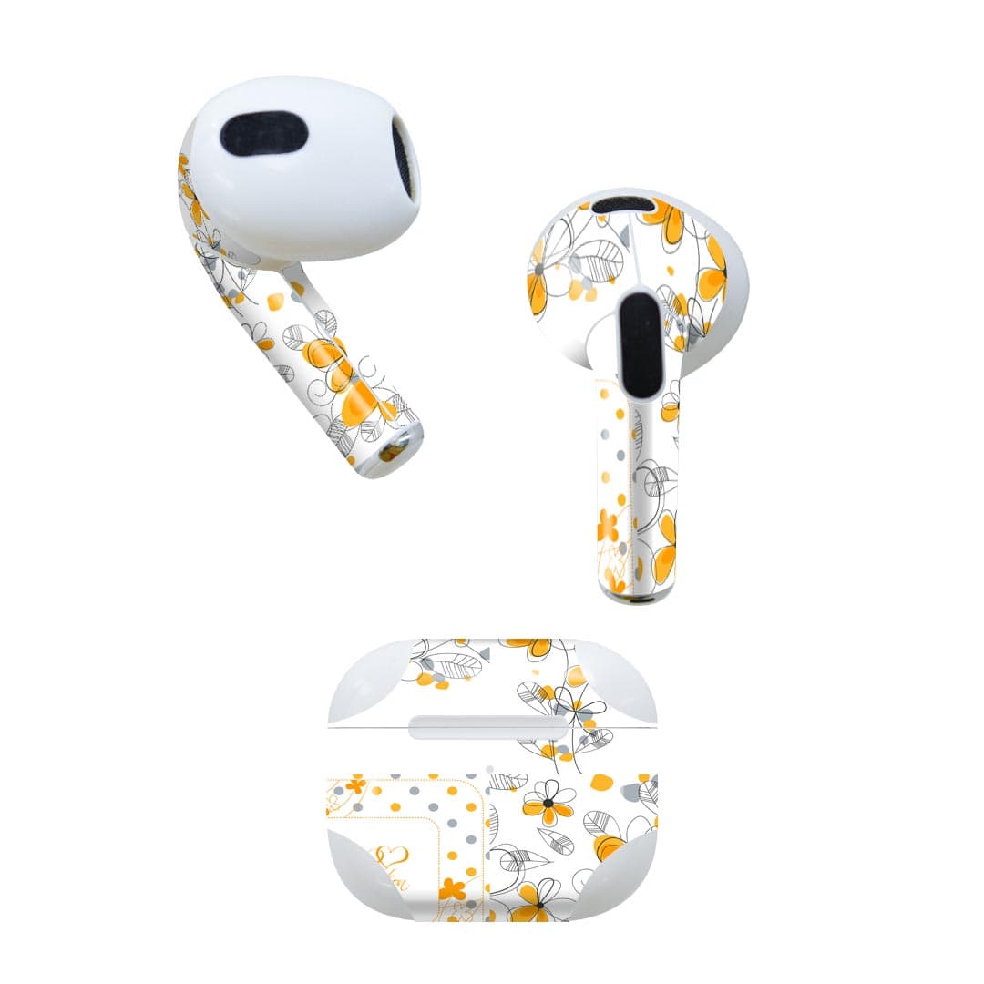 AirPods 第3世代 専用 デザインスキンシール airpods 3 用 エアポッド 3 用 第三世代（2021）対応 2枚入り 各2枚セット イヤホン カバー デコレーション アクセサリー デコシール 005076 花　オレンジ　イラスト