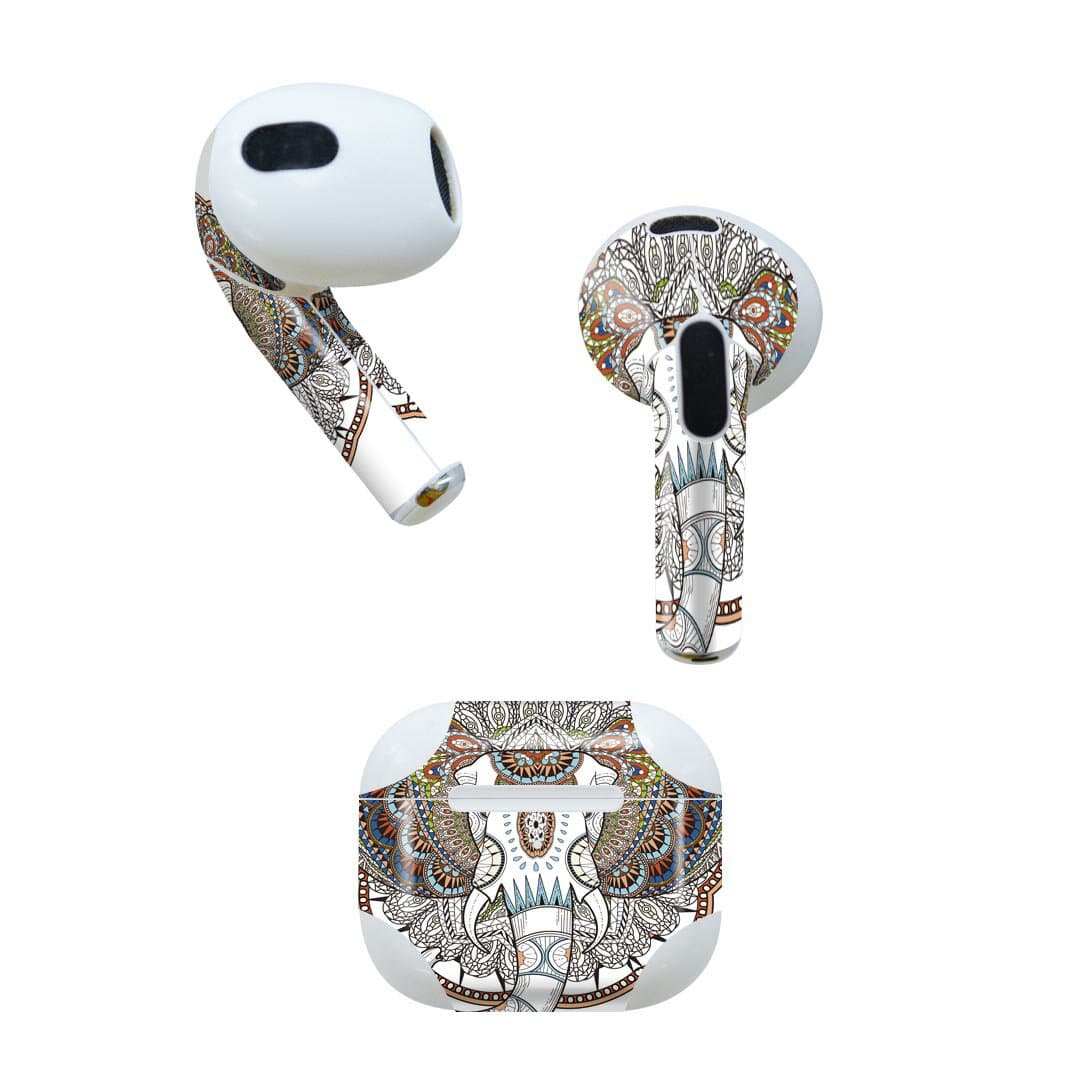 AirPods 第3世代 専用 デザインスキンシール airpods 3 用 エアポッド 3 用 第三世代（2021）対応 2枚入り 各2枚セット イヤホン カバー デコレーション アクセサリー デコシール 010051 アジアン　ゾウ　カラフル
