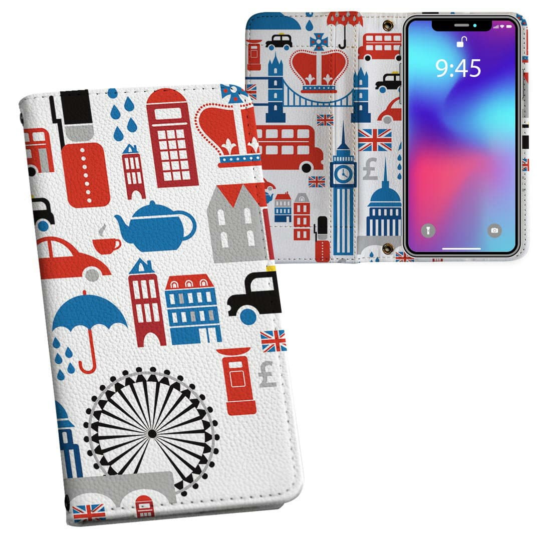 AQUOS R6 SH-51B 用 内側プリント ケース カバー sh51b 対応 ケース カバー 手帳型 マグネット式 ピタッと閉まる レザーケース カード収納 ポケット 001185 ハート　街　イギリス