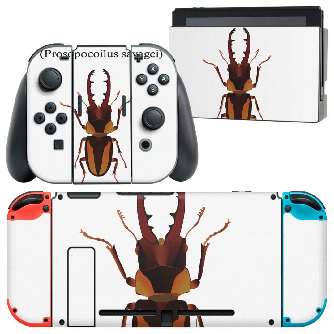 igsticker Nintendo Switch 用 デザインスキンシール 任天堂 ニンテンドー スイッチ 専用 本体ドック Joy-Con Joycon ジョイコン 専用 ゲーム機 カバー アクセサリー フィルム ステッカー 020006 虫 stag beetle クワガタムシ