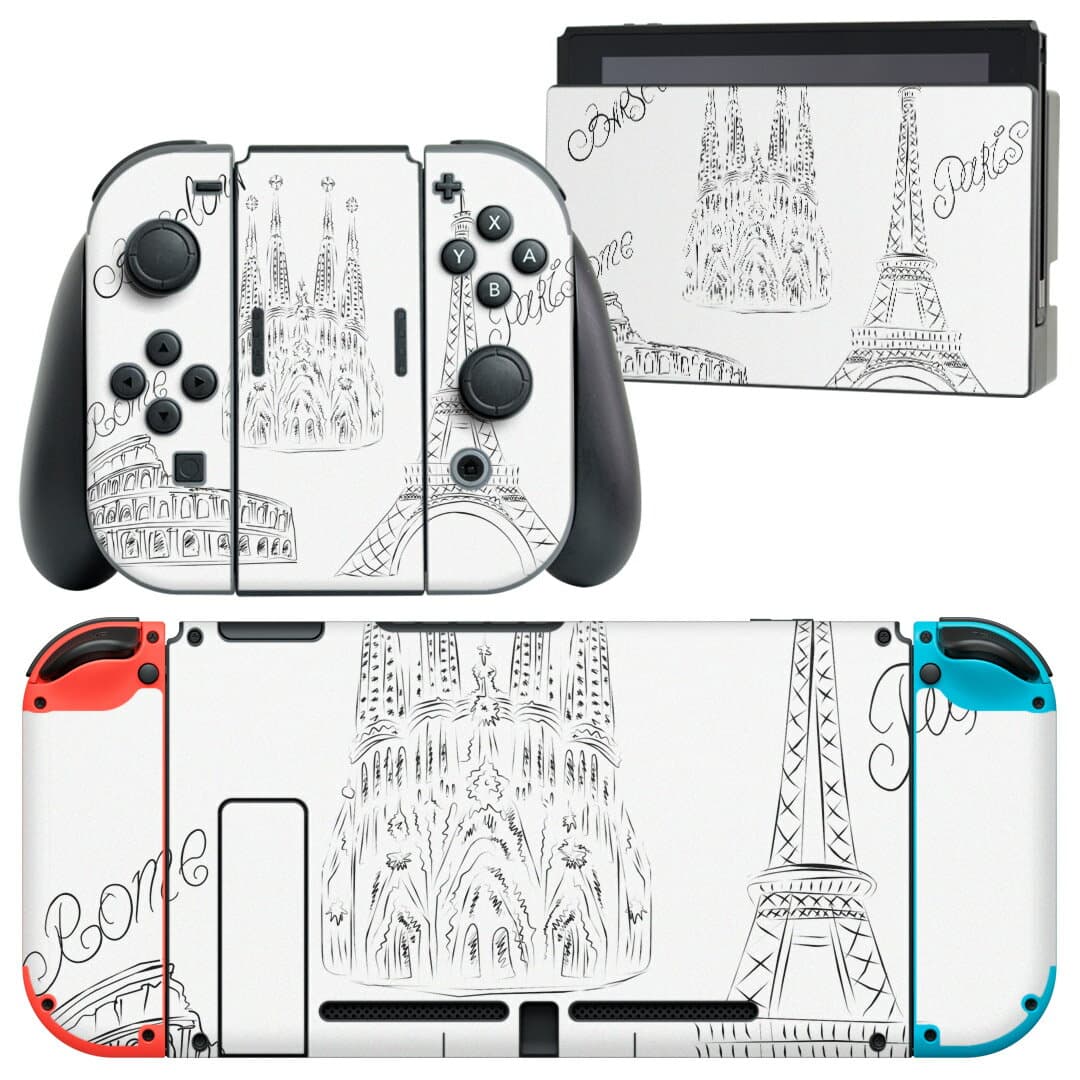 igsticker Nintendo Switch 用 デザインスキンシール 任天堂 ニンテンドー スイッチ 専用 本体ドック Joy-Con Joycon ジョイコン 専用 ゲーム機 カバー アクセサリー フィルム ステッカー 009212 モノクロ　風景　白　黒