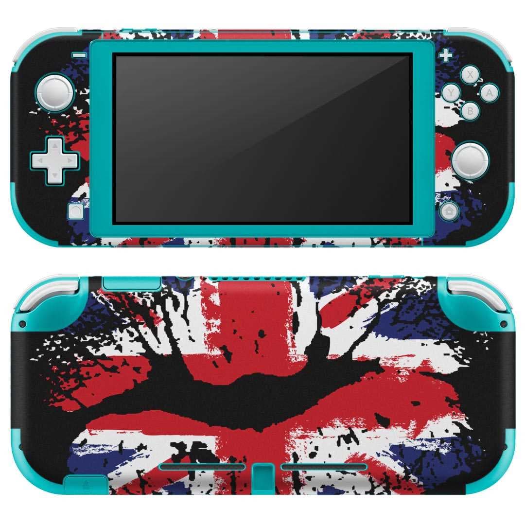 igsticker Nintendo Switch Lite 専用 デザインスキンシール 全面 ニンテンドー スイッチ ライト 専用 ゲーム機 カバー アクセサリー フィルム ステッカー エアフリー 007311 唇　国旗　黒　ブラック
