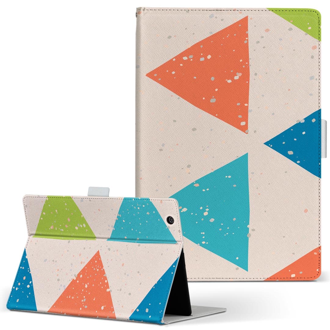 Lenovo Tab4 10 レノボ タブ4 10インチ Lサイズ 手帳型 タブレットケース カバー 全機種対応有り レザー フリップ ダイアリー 二つ折り 革 006994 三角　模様