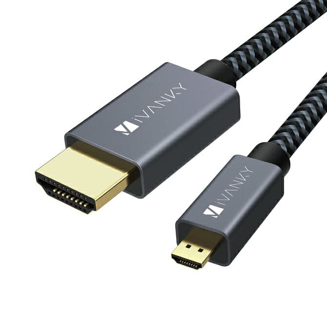 iVANKY VBA32 2m Grey & Black 4K Micro HDMI to HDMI Cable 4K/60Hz HDMI 入力 出力 端子 テレビ プラズマテレビ プロジェクター デジタルカメラ スマホ スマートフォン タブレット オススメ 便利グッズ 送料無料