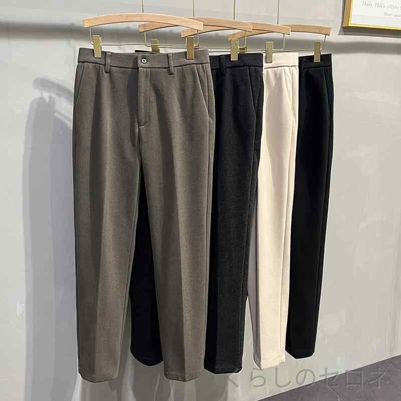スーツパンツ メンズ 春夏 カジュアル ストレート ドレープ感 韓国風 ベーシック ロングパンツ 通勤 日常使い 軽量 吸湿速乾 綿素材 ブラック グレー ネイビー ハイウエスト スリムフィット トレンド スタイリッシュ 汎用性 高級感