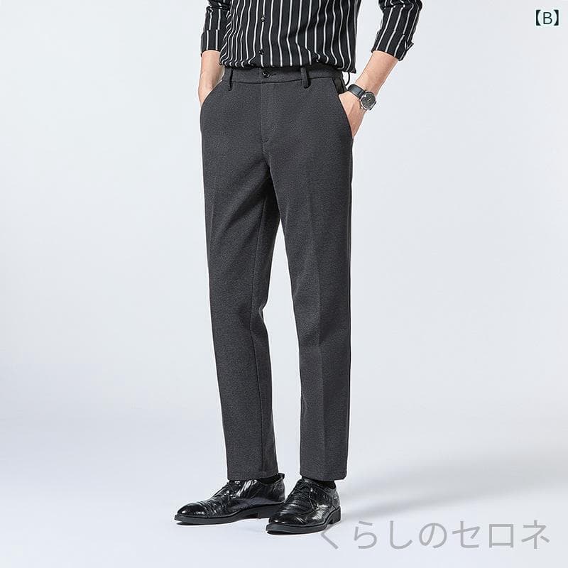 スーツパンツ メンズ 春夏 カジュアル ストレート ドレープ感 韓国風 ベーシック ロングパンツ 通勤 日常使い 軽量 吸湿速乾 綿素材 ブラック グレー ネイビー ハイウエスト スリムフィット トレンド スタイリッシュ 汎用性 高級感 thumbnail 3