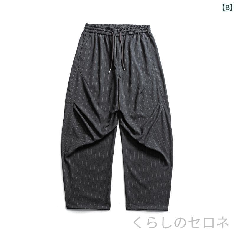 スーツパンツ メンズ 秋冬 縦ストライプ レトロ カジュアル ワイドレッグ ゆったりストレート ドレープ ロングパンツ thumbnail 3