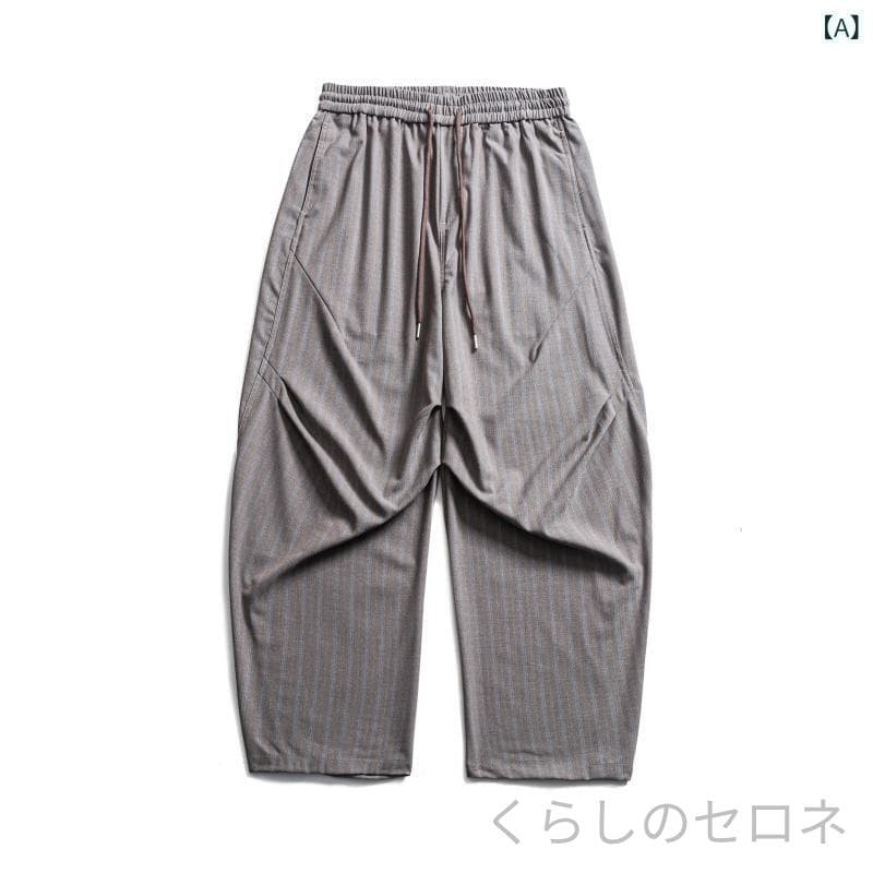 スーツパンツ メンズ 秋冬 縦ストライプ レトロ カジュアル ワイドレッグ ゆったりストレート ドレープ ロングパンツ thumbnail 2