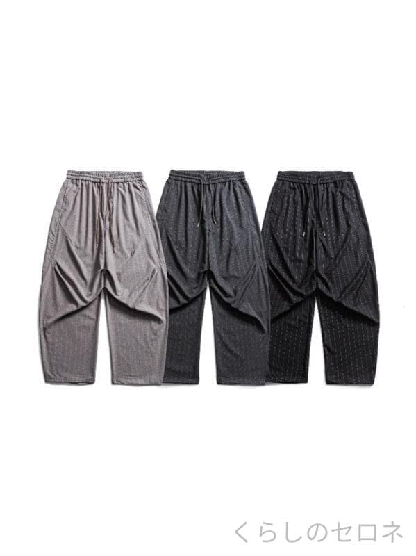 スーツパンツ メンズ 秋冬 縦ストライプ レトロ カジュアル ワイドレッグ ゆったりストレート ドレープ ロングパンツ