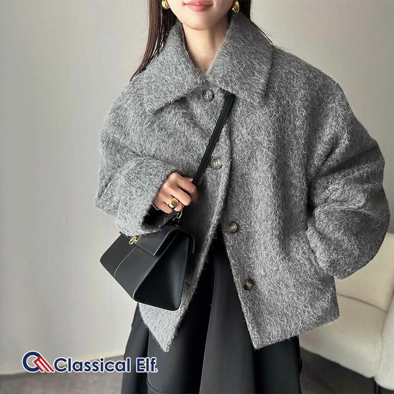 【10/9 1:59まで まとめ買いクーポン2点以上で 5％OFF 】 【 クラシカルエルフ classical elf 】ジャケット レディース 秋 アウター コート リングシャギー ショート丈 きれいめ シャギー ゆったり 万能アウター ステンカラー エレガント 大きいサイズ 秋 冬 ce1240096
