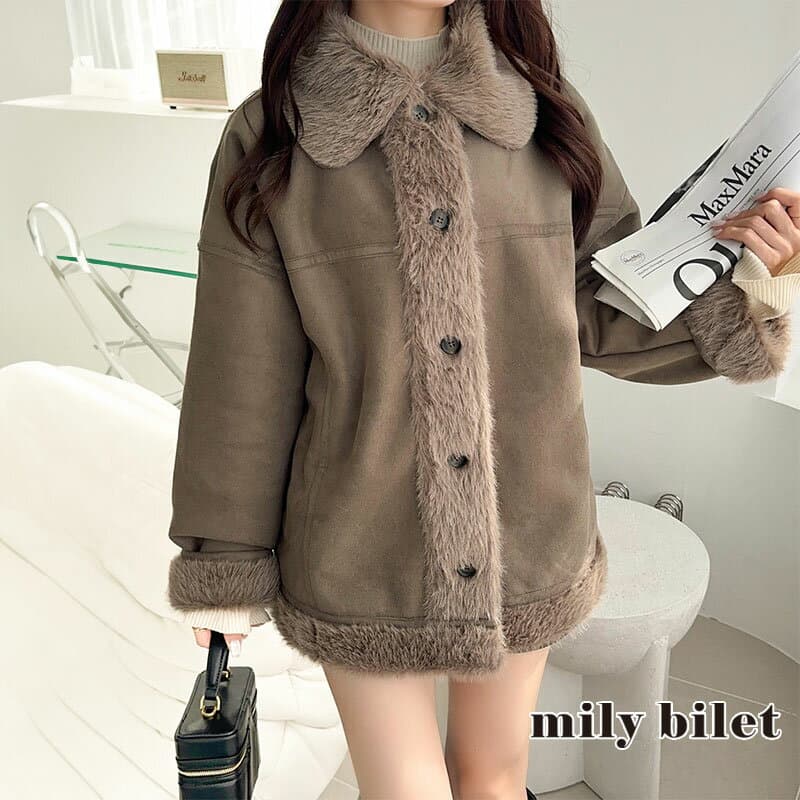 【10/9 1:59まで まとめ買いクーポン2点以上で 5％OFF 】 【mily bilet】アウター コート レディース ファー切り替え スウェードライク ミドル丈 上品 主役級 スウェード調 カジュアル きれいめ 大人可愛さ ガーリー 大きいサイズ 秋 冬 クラシカルエルフ mi1019097