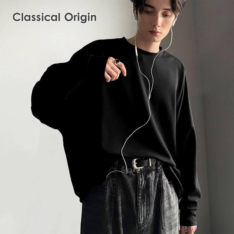 【10/9 1:59まで まとめ買いクーポン2点以上で 5％OFF 】 【Classical Origin】 トップス スウェット メンズ ドルマンスリーブ ダンボール素材 ビックTEE 長袖 シンプル 高級感 ゆったり カジュアル シンプル 高見え効果 大きいサイズ 秋 冬 ao1260455