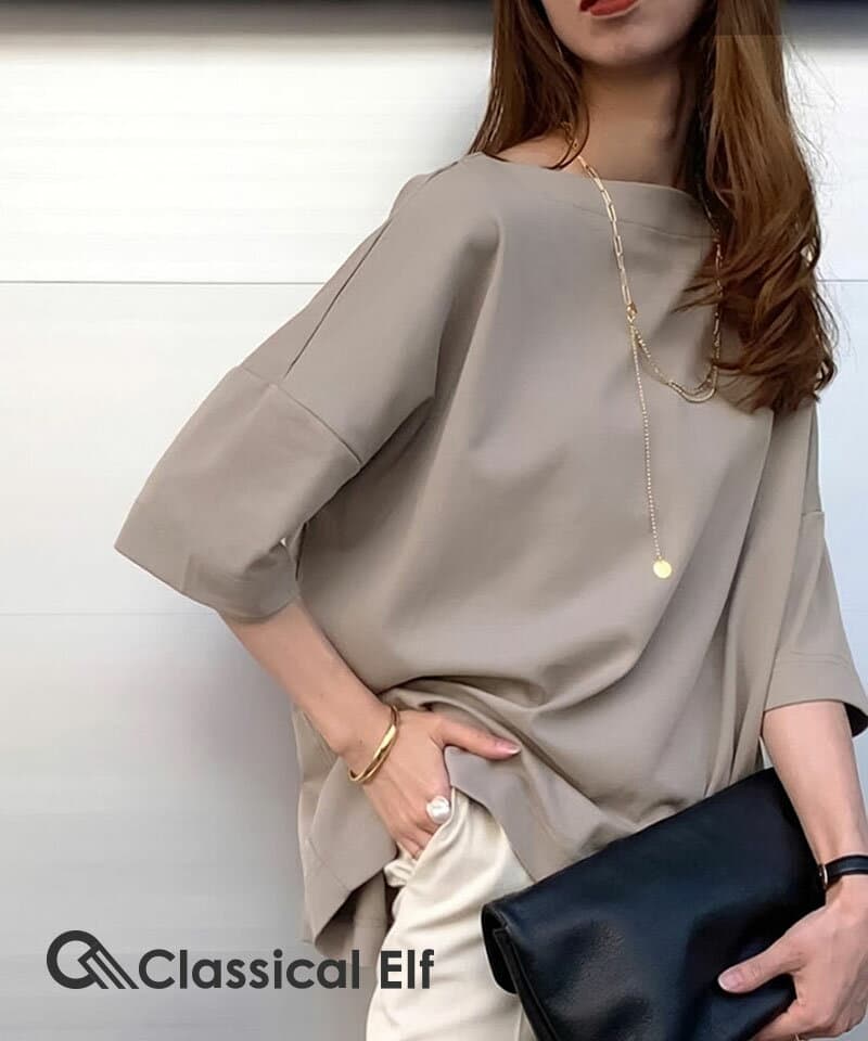 【10/9 1:59まで まとめ買いクーポン2点以上で 5％OFF 】 【 クラシカルエルフ classical elf 】 tシャツ レディース 半袖 ゆったり 大きいサイズ カットソー 半袖 綿100％ シルケット プルオーバー ビッグシルエット ドロップショルダー 半端袖 ce0960003