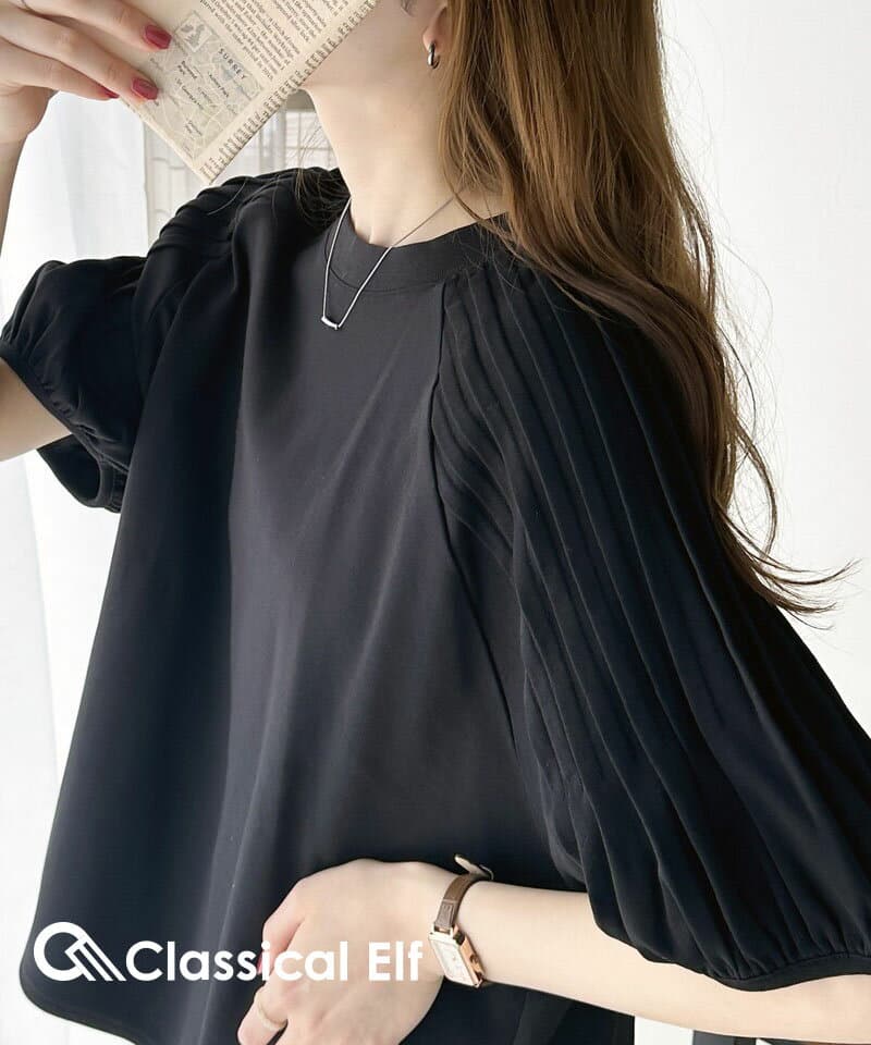 【10/9 1:59まで まとめ買いクーポン2点以上で 5％OFF 】 【 クラシカルエルフ classical elf 】 tシャツ レディース 半袖 綿100% 袖山タック バルーンスリーブ サイドスリット Tee ゆるっと オーバーサイズ ラグラン 大きいサイズ 春 夏 ce1300007
