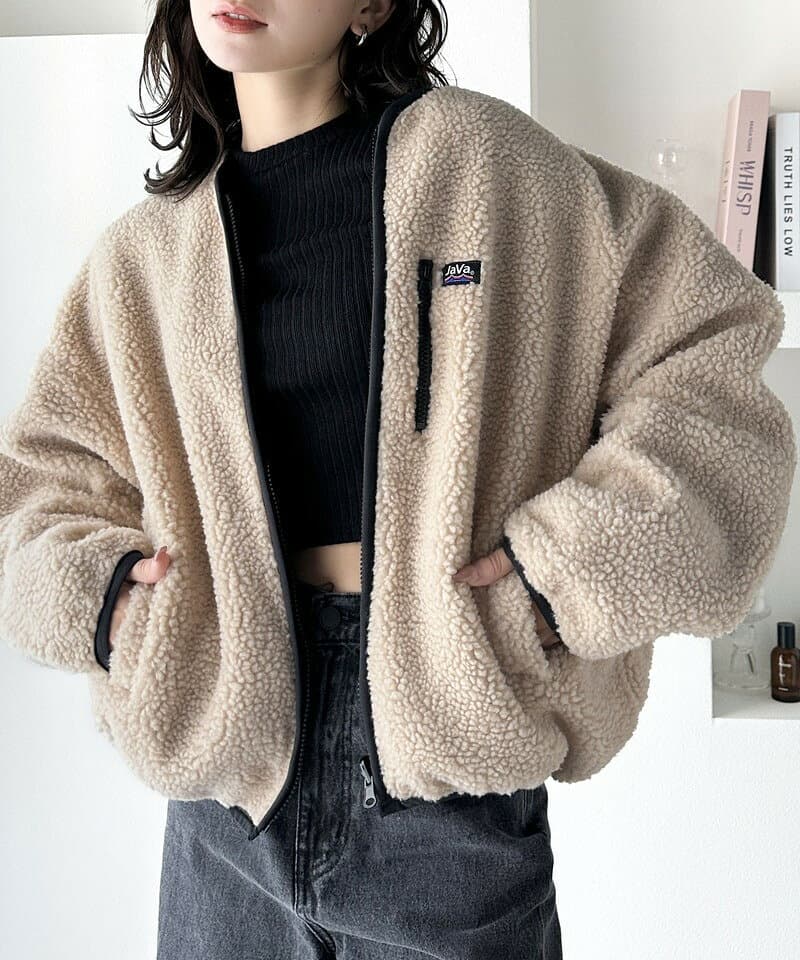 【10/9 1:59まで まとめ買いクーポン2点以上で 5％OFF 】 《javaジャバ コラボ》 ボア ブルゾン レディース もこもこ リバーシブル 2way アウター 防寒 暖かい メンズ ユニセックス コート MA-1 親子コーデ 大きいサイズ 秋 冬 クラシカルエルフ cl4000