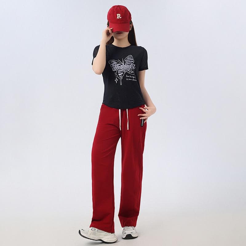 ダンスウェア レディース セットアップ 網シャツ ワイドレッグパンツ スポーツ 練習着 運動着 普段使い バレエ ヨガ 春夏