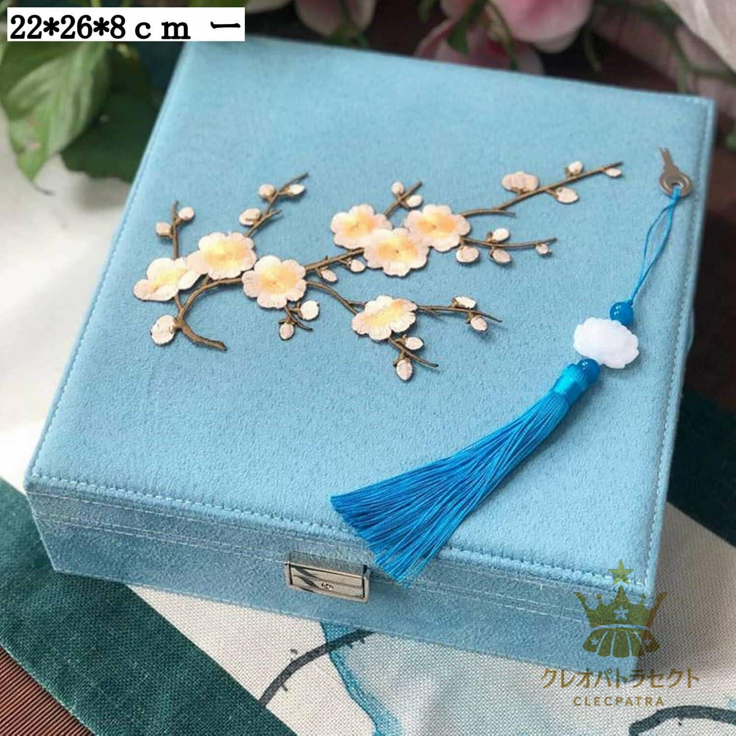 刺繍花柄ジュエリーボックス 天然木製 アンティーク風 レディース宝石収納ケース チョーカー・首飾り収納 旅行・通勤・お祝いに便利 防塵・防水