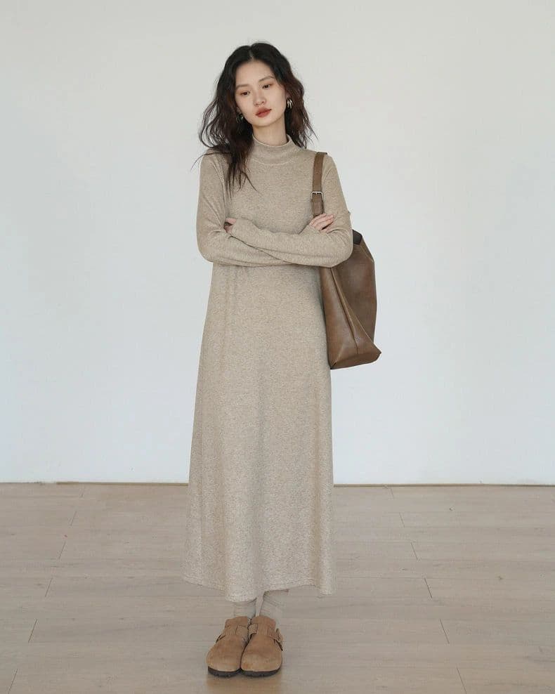 【クーポンで10％オフ】ニットワンピ ニットワンピース ロング ニット リブ 体型カバー レディース きれいめ 秋 冬 Aライン 同窓会 20代 30代 40代 無地 伸縮性 着痩せ ニット フェミニン おしゃれ ミセス 大人 thumbnail 3