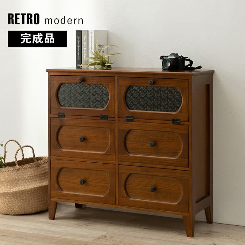 【期間限定値下げ10/9 10時迄】30960→28113円 チェスト 幅80cm 完成品 北欧 木製 レトロ風 収納 飾り棚 収納棚 ローチェスト 桐 木製 コンパクト ディスプレイラック ファックス台 FAX台 電話台 引き出し ガラスキャビネット ブラウン 書斎 寝室 洋室 和室