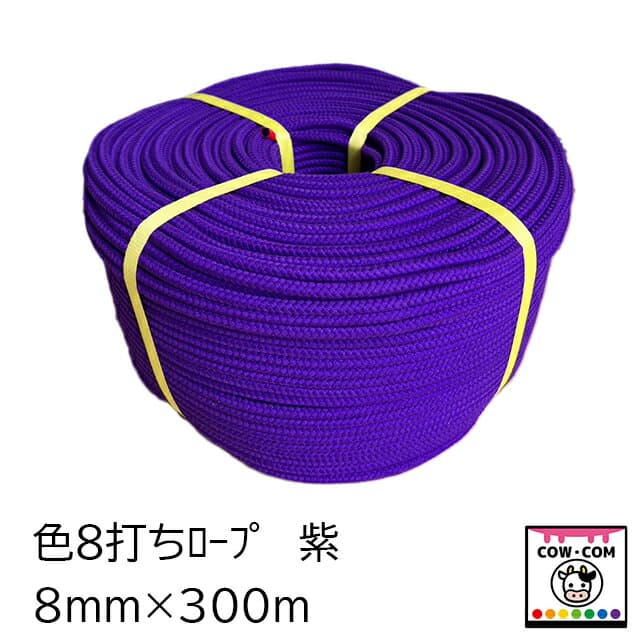 色8打ちロープ（色八ツ打ロープ）　8mm×300m　紫