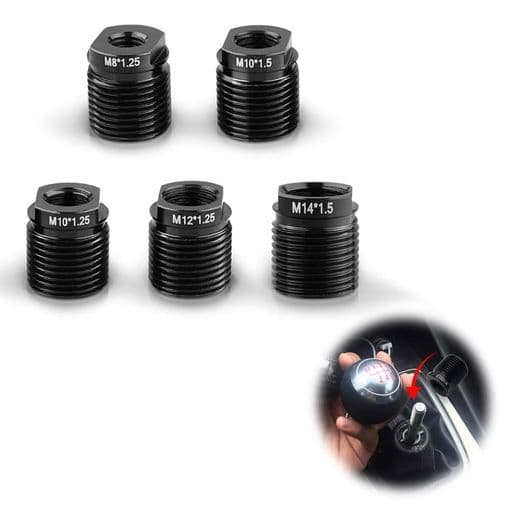 Kelainシフトノブアダプター【5個セット】汎用シフトレバー変換アダプターギアスティック延長ネジスレッド交換用アルミ合金製M8M10M12M14多サイズ対応ブラック