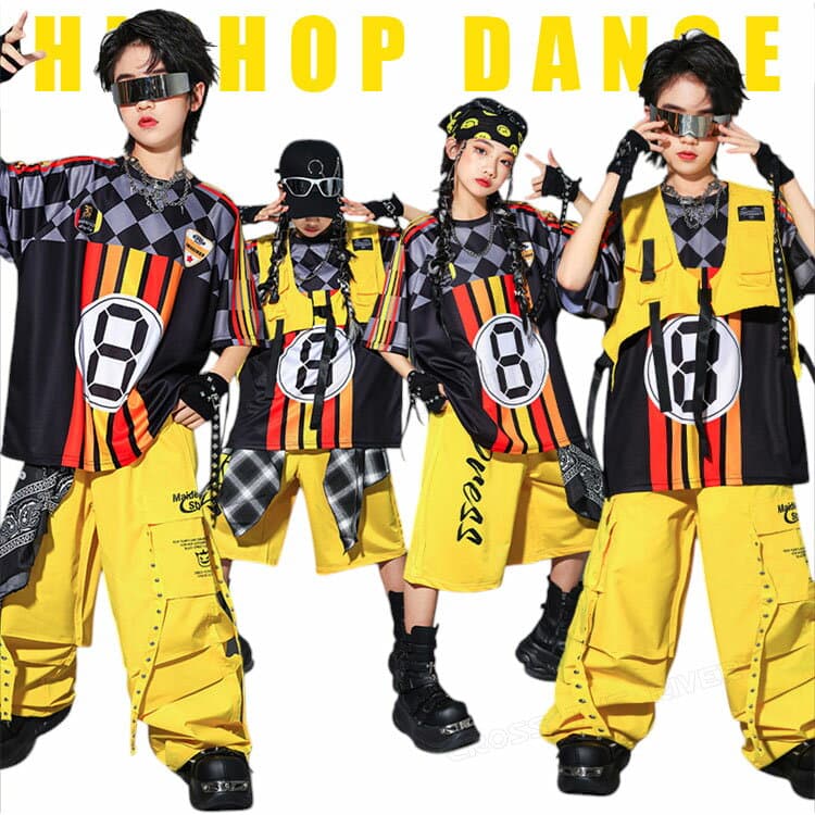 k-pop 衣装 黄色 キッズダンス衣装 セットアップ tシャツ 男の子 イエロー ベスト ゆったり パンツ 練習着 黒 アイドル 衣装 カッコイイ チアダンス 衣装 トップス 韓国 女の子 ヒップホップ 子供 演出 イベント 演出服 社交ダンス HIPHOP 応援団 発表会 ステージ衣装