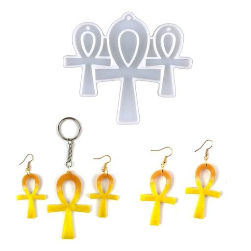 アンククロス樹脂モールド、3in1シリコンモールドエポキシ樹脂製アンクネックレスイヤリングエポキシジュエリーペンダント