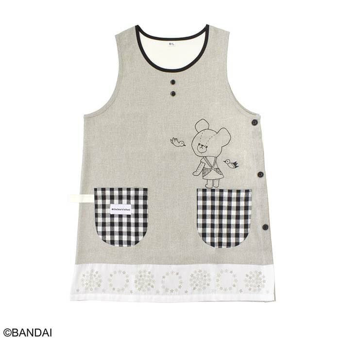 くまのがっこう エプロン タンガリー グレー ST-IKU0007 大きいポケット付き かぶりタイプ 脇ボタン式 キャラクター エプロン【メール便 送料無料】