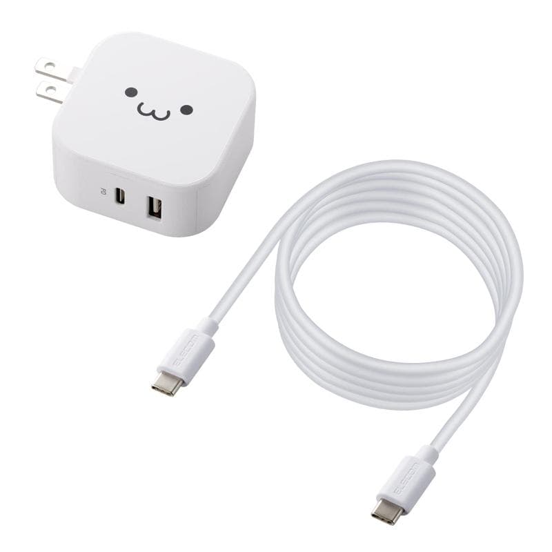 エレコム USB コンセント 充電器 合計32W (USB PD対応) Type-C×1 / USB-A×1 / Type-Cケーブル 1.5m ホワイトフェイス